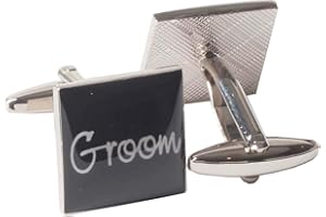 Virens Empourium Men's Cufflinks BLACK SQUARE, Best Man, Groom, Usher, Page Boy and Many More Titles with Gift Pouch with Every Pair of Cuff links (Groom)