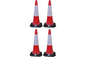 FERRETELIX 4 Pezzi Cono Segnaletico 75 cm con Base in Gomma Riflettente