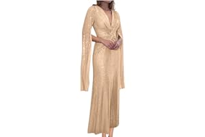 ZEIAYUAS Maxi Dress for Women UK Sequin Elegant Bridesmaid Dress Party Evening Prom Dresses Bandage Prom Ball Gowns Mermaid Long Dress V Neck Long Sleeve Clubwear Sparkly Glitter Wedding Guest Dresses