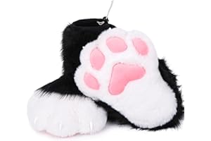 ZFKJERS Cosplay Tierkatze Kunststoffkrallen für Fursuit Füße Pfotenschuhe Pelzige Pfotenpantoffeln Erwachsene Kostüm Zubehör Set (Schwarz-Weiß)