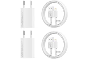 KEMPOW Caricatore iPhone Originale Apple Certificato MFi con Cavo iPhone 2M 4Pack, Caricabatterie iPhone&Cavo Lightning, 5W Alimentatore Presa iPhone Spina USB&Filo Cavetto per iPhone 14/13/12/11/XS/X/8/7/6