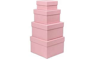 Briful Gift Box with Lid Square Paper Jewelry Gift Boxes Small Storage Box, Set of 4 Assorted Sizes, Suitable for Gifts, Bridesmaids, Crafting, Toys, Gift Packaging Box - Pink