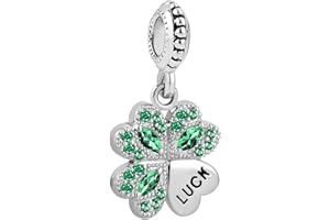 KunBead Jewelry Four Leaf Clover Good Luck Heart Crystal Dangle Pendant Charms Compatible with Pandora Bracelets Necklace for Women