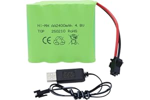 Tosiicop 4.8V 2400mAh RC Battery Pack - AA NiMH Rechargeable Battery with SM-2P Plug and USB Charger Cable for Remote Control Car Crawler 4x4 Trucks SY-E511 RC Excavator(4.8V 2400mAh)
