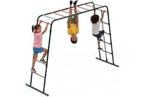 Plum Play Metal Monkey Bars Climbing Frame with Stippled Powder Coating for Extra Grip and Support - Cargo Climbing Net - Max user weight 50kg - Up to 3 users at a time - Min age from 3 years Plus