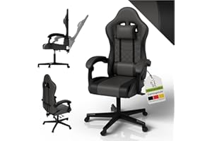 ‎JUSKYS Juskys Gaming Stuhl – PC Stuhl & Bürostuhl in einem, ergonomisch, verstellbare Rückenlehne, höhenverstellbar, Kunstleder Gaming Chair Grau/schwarz