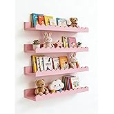 WooDintu Scalloped Shelves for Nursery - Wall Book Shelves for Bedroom Kids, Nursery Bookshelf for Wall Set of 4, Floating Bo