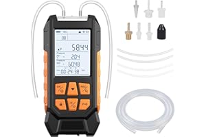 KAISAL Digital Manometer, Professional Differential Pressure Gauge -100-200Kpa Measuring Range Air/Gas Pressure Tester, Dual-Port HVAC Manometer,10 Selectable Units,Accuracy±0.3% FS