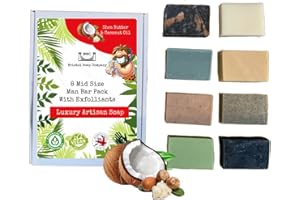 B S C Bristol Soap Company Luxury Artisan Soap Midi Man Bar Pack, 8 Handmade Masculine Soaps with Exfoliants, Shea Butter & Coconut Oil, Cruelty-Free & Vegan Gift Set