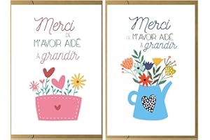 CL&MH 2 pièces carte de vœux, Merci de m'avoir aidé à grandir. Merci maitresse. Carte Merci nounou,carte de professeur