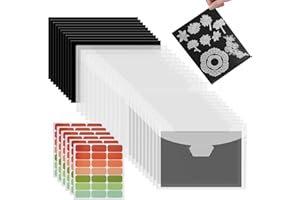 W RXKIOCS 20 Fogli Magnetici Adesivi per Calamite Foglio Magnetico Carta Magnetica Magnetici in Gomma 0,5 mm con 20 cartelline trasparenti e 6 Adesivo per Organizzare Timbri Fustellati e Album Di Ritagli ecc