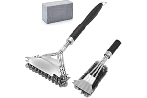 Pecewlos Cepillo para Barbacoa, Cepillo de Limpieza para Barbacoa con cerdas extralargas de Acero Inoxidable, espátula de Acero Inoxidable y Mango de Aislamiento térmico, para Parrilla de