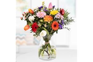 Blumenstrauß Bunte Frühlingsfarben mit Tulpen, Gerbera und Santini - von Hand gebunden mit 7-Tage-Frischegarantie