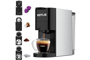 KOTLIE Cafetières à Capsules,Machine à Café à Capsules de Café Espresso 4 en 1 pour Nespresso Original/Dolce Gusto/Ground/ESE Pods, Pression de 19 Bars, 0.8L Réservoir d'eau,Noir
