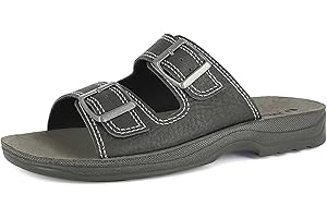 inblu Ciabatte Uomo A Doppia Fascia con Fibbie Regolabile, Cucitura A Vista E Plantare in Pelle, dal 40 al 45, Sandali