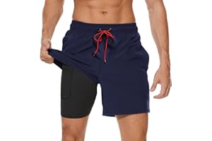 Arcweg Bañador para Hombre con Forro de Compresión 2 en 1 de Secado Rápido con Forro Corto Elástico para la Playa con Bolsillos con Cremallera