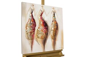 KunstLoft Tableau peinture moderne | 100% PEINT À LA MAIN | 60x60cm | Peinture sur toile 'Reines du bal' | Femme | Beige Marron | Deco murale salon