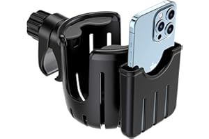 TAWVEML Universal Pram Cup Holder with Phone Holder Organizer for Stroller, Drink and Coffee Cup Holder Baby Bottle Organizer for Buggy, Bike, Wheelchair, Walker, Scooter