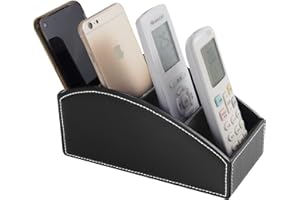 XNONE TV Remote Control with 4 Compartments PU Leather Remote Control Bedside Decoration Storage Box for Glasses Brushes Pens Mobile Phone Organizer (Black)
