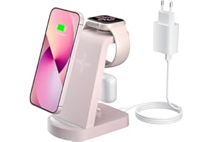 INNISTO Kabellose Ladestation,Wireless Charger 3 in 1 induktive Kabelloses Ladegerät Mit 18W Adapter,kompatibel mit iPhone 16/15/14/13/12 Pro/Pro Max,Apple Watch Ultra/10/9/8/7/6/5/4/SE AirPods321/Pro1 Rosa