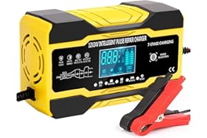 AIBEAU 10Amp Car Battery Charger, 12V&24V Smart Battery Charger Maintainer with 7-Stage Charging Mode Repair for Car Truck Motorcycle Lead Acid Batteries, UK Plug, Yellow
