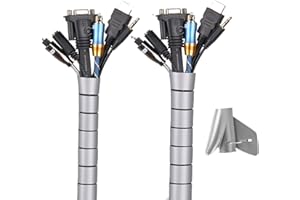 Cache Cable 2 Pack, Flexible Range Câble Mosotech 2x1.5M PE Câble Rangement Organisateur de Câble pour Ranger ou Cacher les câbles, Gaine pour câbles(2.6cm Ø et 2.2cmØ),Gris