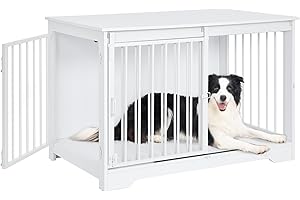 Hzuaneri Hundekäfig Möbel, 100cm hundebox für zuhause, Schiebetüren, 2 Tür, Moderne hundebox Holz Indoor für kleine/mittlere/große Hunde, Hundekäfig für Zuhause, 100 x 60 x 68 cm, Weiß DFC02313W