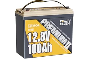 power queen 12V 100Ah Mini LiFePO4 Lithium Battery, Deep Cycle Battery with Upgraded 100A BMS, Max 1280W Energy, Up to 15000 Cycles & 10-Year Lifespan for RV, Solar, Trolling Motor & Camping