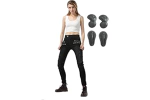 SHAIYOU Womens Motorcycle Trousers,Ladies Motorbike Protective Jeans Armoured Riding Motocross Stretch Racing Pants with Zip Pockets and 4 Removable Armour (Black,M)