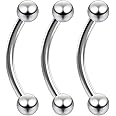 Evonix 3pc 14g 1.6mm Curved J-Curve Barbell Banana Daith Rook Conch Labret Bar Helix Lip Ring Tragus Eyebrow Cartilage Bar Balls