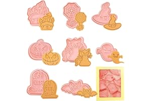 LIVESTN Formine Biscotti Halloween Plastica, 8 Pezzi Stampi Biscotti 3D Halloween Formine per biscotti di Halloween per Biscotti,Zucca,Gatto,Castello,Pietra Tombale,Pipistrello,Ragno,Cappello