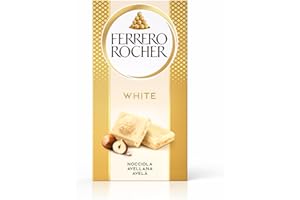 Ferrero Rocher White, Tavoletta ricoperta di cioccolato bianco (60%) con ripieno alla nocciola, 1 tavoletta da 90 g