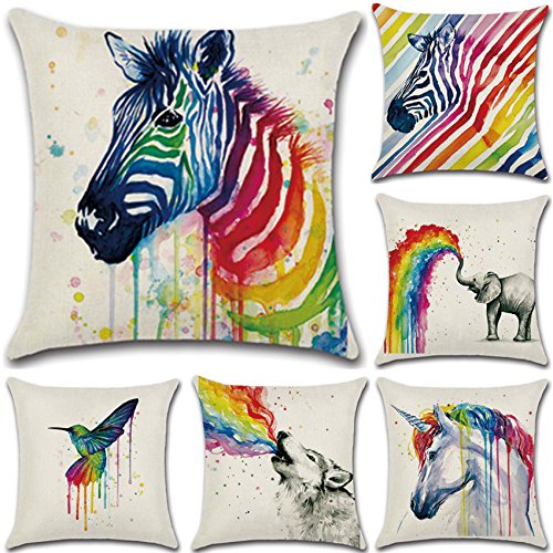 Calcifer 45,7 x 45,7 cm (45 x 45 cm) Rainbow Tiere Robuster Baumwolle Leinen Überwurf Kissen Kontakte Fall Kissen für Home Sofa Deko (Set von 6)
