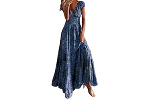 NNGOTD Robe de Soiree Femme Robe Longue Florale à col en V pour Femmes Robe Longue de Plage bohème sans Manches Jupe De Table Bleu Robe Femme Enceinte