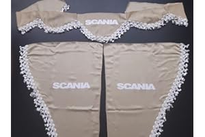 VNVIS Set 3 Rideaux décoratifs en Peluche avec Pompons Blancs pour camions Scania R S P L (Beige)