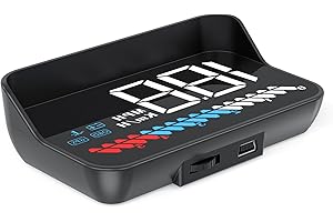 AMHVMU M7 Heads Up Display Car，OBD2 GPS HUD Display Digital Speedometer Car MPH Speed Meter,Speedometer, Water Temperature Meter, Overspeed Alarms White Font Plug and Play