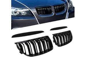 PANTHEM Rejilla Delantera de Riñón Compatible con BMW Serie 3 E90 E91 2005-2008 Pre-Facelift Negro Brillante