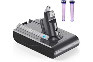 Batterie pour Dyson V6, YABER Batterie pour Dyson V6 DC62 SV03 SV09 DC61 DC59 DC72 DC74 SV06 Aspirateur 21.6V 6000mAh DC62 Dyson Batterie avec 2 Filtres