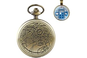 Tiong Pocket Watch with Bronze Case Quartz Full Hunter White Dial and Chain Mens Retro Necklace Pendant