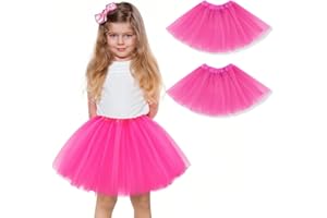 WKRTDY 2 jupes Totem en Tulle Court Élastique pour Filles Tutu Jupe en tulle, Tutu pour Fille en Tulle Fêtes de Danse Jupe de Fête pour Filles pour Fête d'anniversaire (Rose Rouge, 3 Couches)