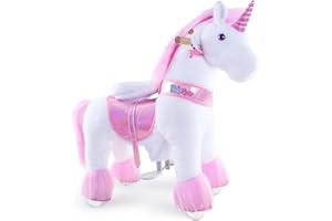 PonyCycle Ufficiale Classico Modello U Unicorno Cavalcabile Per Bambini Cavallo Peluche Grande Unicorno a Dondolo con Ruota (con Freno e Suono/Altezza 76 cm/Taglia 3 per età 3-4) Unicorno Rosa Ux302