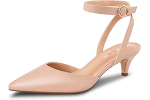 PIZZ ANNU Zapatos Mujer Comodos Vestir Punta Puntiaguda Kitten Heel Zapatos de Tacón Hebilla Tira de Tobillo EU 36-42