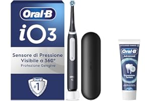 Oral-B Spazzolino Elettrico Ricaricabile iO 3 Nero con 1 Testina Di Ricambio, 1 Custodia Da Viaggio +1 Dentifricio Oral-B Advanced Prevenzione Tartaro, Nuova versione