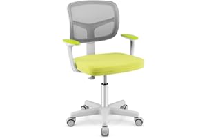 LIFEZEAL Silla de Escritorio para niños, Silla ergonómica Infantil giratoria con reposabrazos, respald, Silla Infantil Regulable en Altura para niños 3-10 años, cargable hasta 150 kg (Verde)