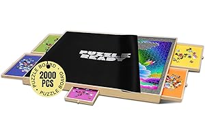 PUZZLE READY Portable Puzzle Board & Storage Trays - Quality Jigsaw Board with Puzzle mat, Table Fits 1000/1500 Piece Puzzles - Lightweight, Easy to Store, 4 Color Sliding Drawers (2000 Pcs (with 5 Drawers))