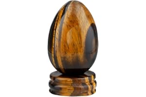 KYEYGWO Tiger' s Eye Stone Carved Eggs with Stand, Healing Crystal Meditation Chakra Balancing Reiki Crafts Home Decoration