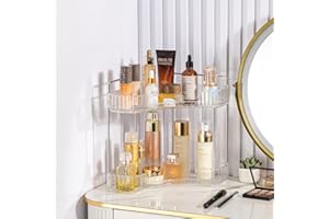 CESTATIVO Corner Bathroom Counter Organiser, Vanity Trays for Bathroom, Skincare Makeup Organiser Shelf, Vanity Organiser, Bathroom Counter Shelf for Cosmetics, Toiletries, Lotions, Perfumes (2 Tiers, Clear)