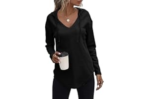VEUNCOS Pullover Damen Hoodie Langarm V Ausschnitt Kapuzenpullover Lockere Sweatshirt Oberteil mit Kordelzug