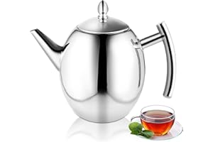 ColdShine 1,5 L Teekanne Edelstahl mit Siebeinsatz Teebereiter Thermo Doppelwandig Kaffeekanne mit Tee Sieb und Isoliertem Griff Campingkessel