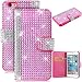 Produktbild GrandEver iPhone 6 Plus/iPhone 6S Plus Diamant Lederhülle Glitter Glitzer Shiny Glanz Sparkle Clear Glänzend Flip Wallet Case PU Ledertasche Hülle Backcover Handyhülle Schutz Hüllen im Bookstyle Ledertasche mit Standfunktion Kartenfächer Magnetverschluss Etui Schale Schutzhülle(Rosa)